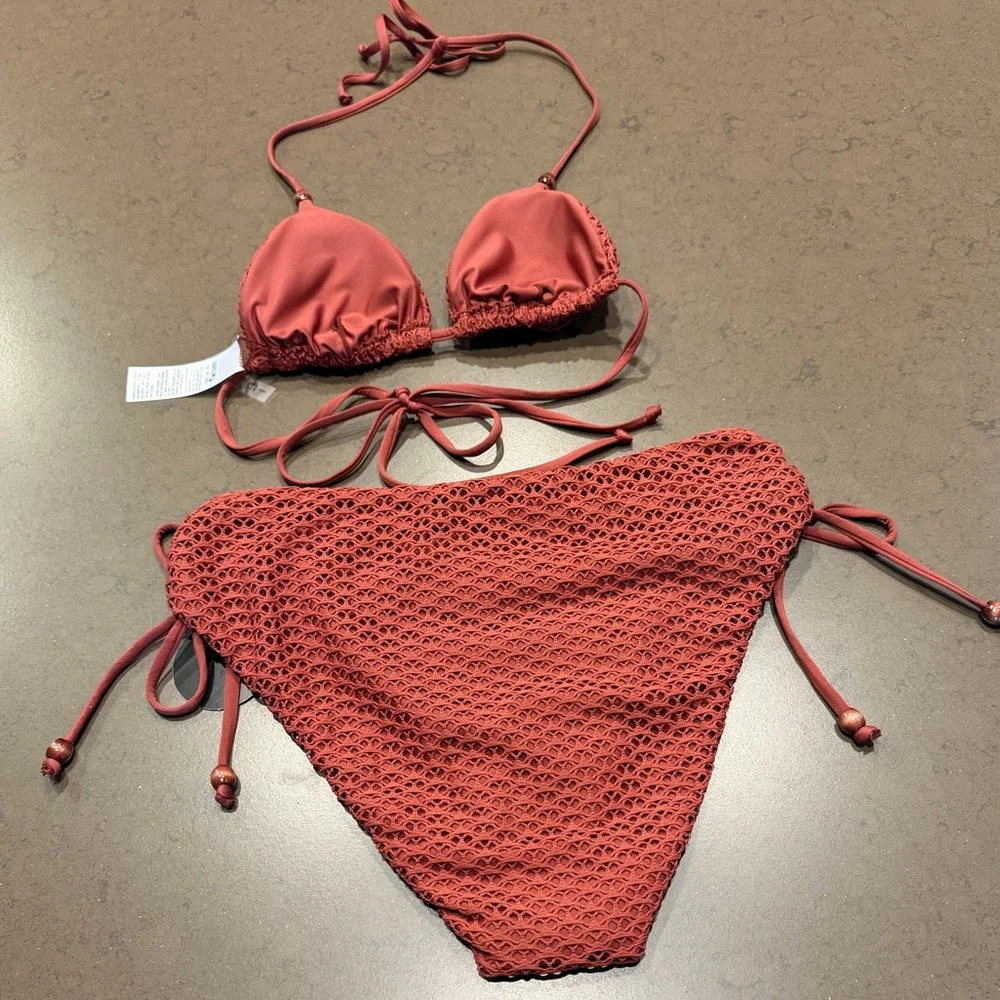 NEW Coastal Seashell Crochet Bikini Top XS & High Rise Crochet Bikini Bottom XS - Picture 8 of 15